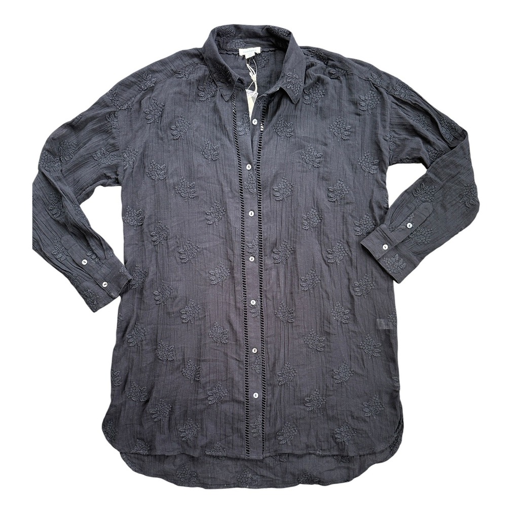 Sundance Embroidered Cotton Tunic Shirt Women M Black NWT Boho Longline Camisole